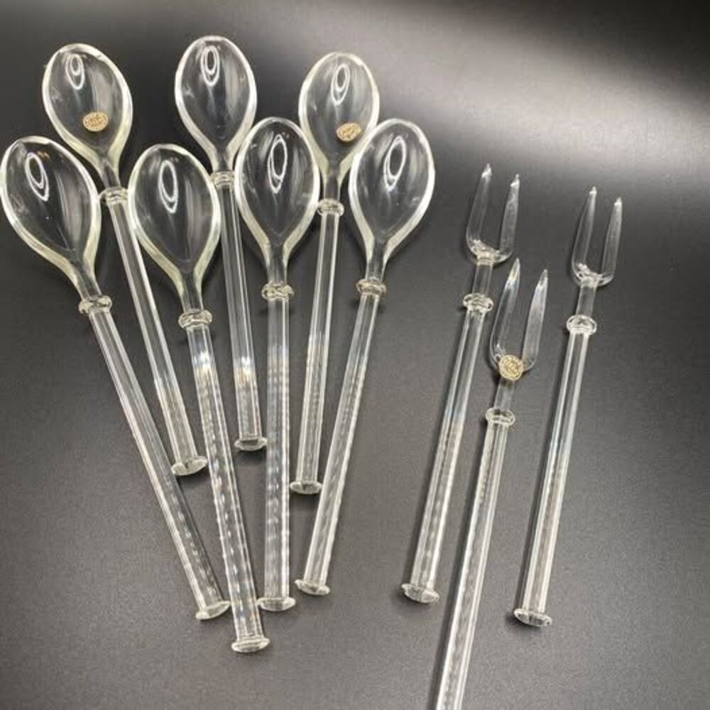 Vintage Czechoslovakian crystal Cocktail Set – 10 Pieces (7 Spoons + 3 Forks)